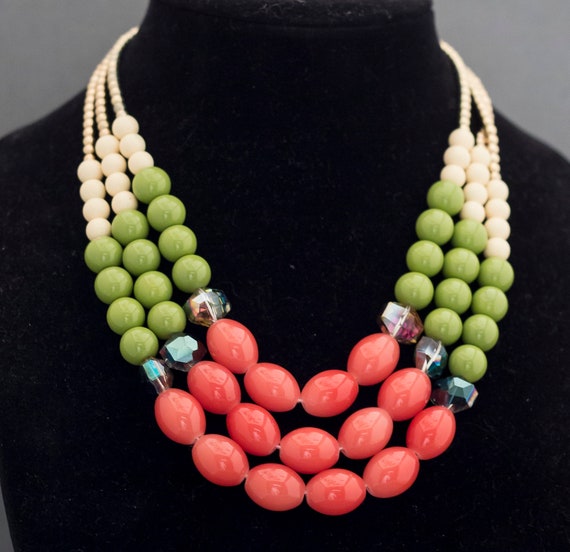 Vintage Boho Colorful Beaded Necklace 18 Inches G… - image 2