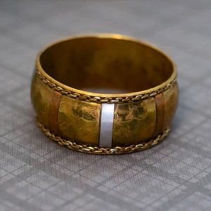 8 inch, Vintage Geometric Pattern Gold Tone Medieval Bangle - GX9