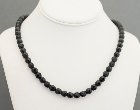 Vintage Gothic Plastic Beaded Black Long Necklace… - image 1