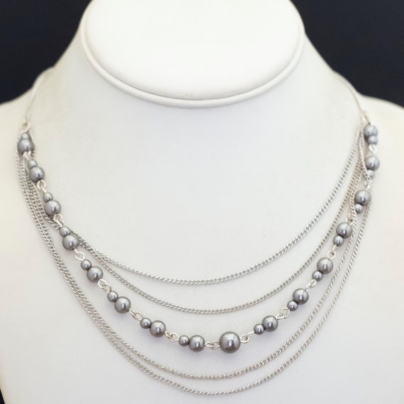 18 inch, Vintage Silver Tone Elegant Beads Bib Ne… - image 2