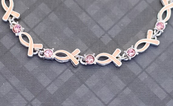 8 inch, Vintage Ribbon Pink Rhinestones Chain Lin… - image 2