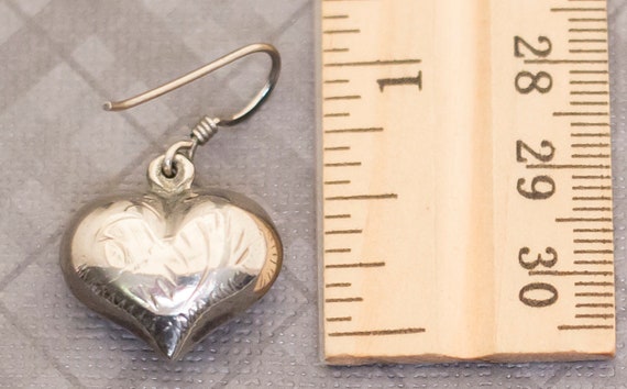 Vintage Silver Tone Heart Dangle Earrings G5 - image 3