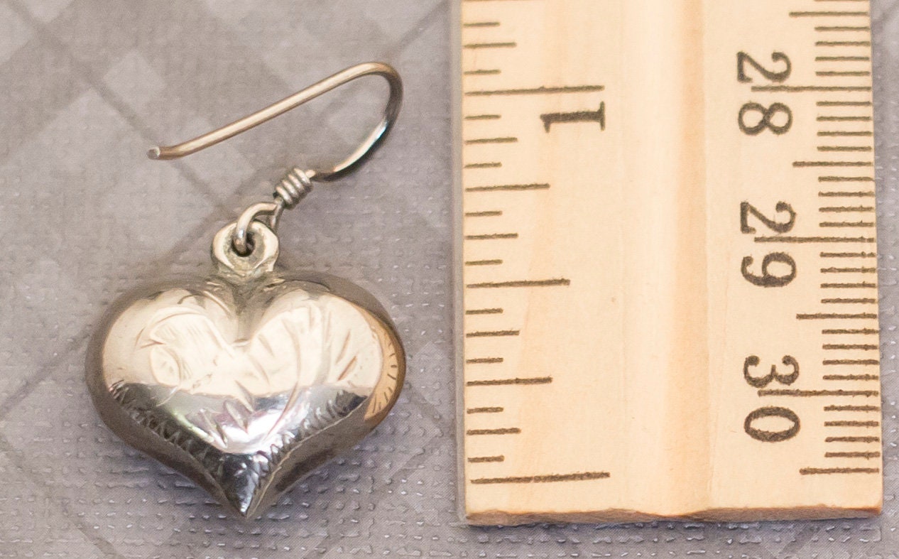 Vintage Silver Tone Heart Dangle Earrings G5 - Etsy