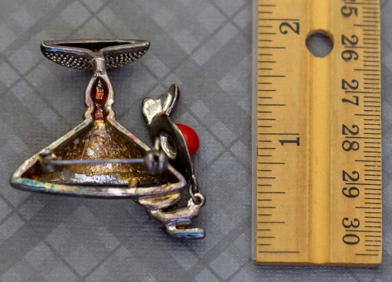 Vintage Red Lady Society Hat Drink Brooch, G38 - image 3