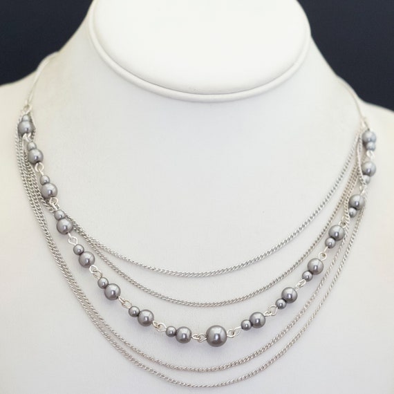 18 inch, Vintage Silver Tone Elegant Beads Bib Ne… - image 1