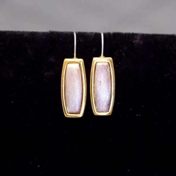 Vintage Round Rectangular Gold Tone Dangle Earrin… - image 1