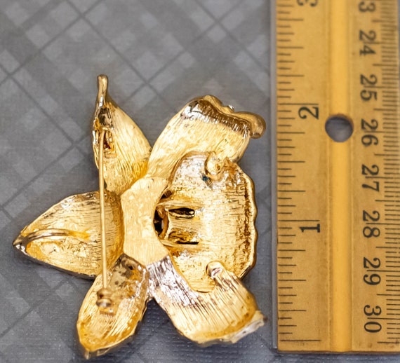 Vintage Gold Tone Floral Abstract Leaves Rhinesto… - image 3