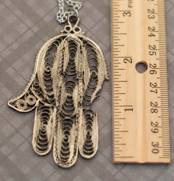 Vintage Hamsa Necklace 30 inch - G3 - image 3