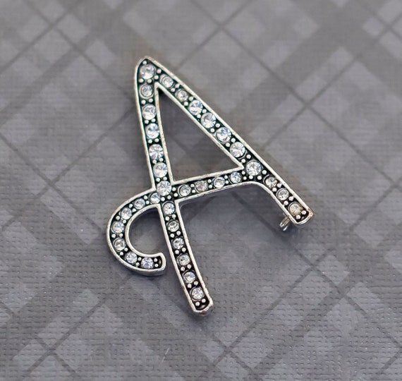 Vintage Rhinestone Letter A Brooch G29 - image 1