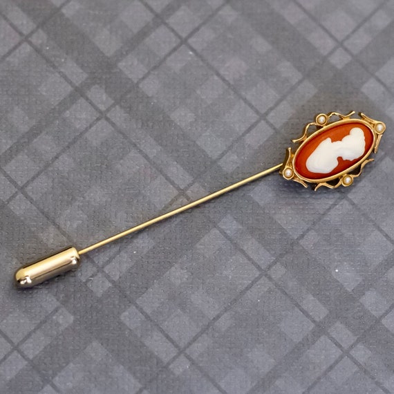 Vintage Lady Cameo Round Oval Stick Pin by Avon, … - image 1