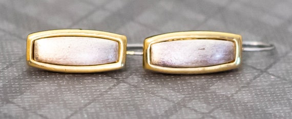 Vintage Round Rectangular Gold Tone Dangle Earrin… - image 2