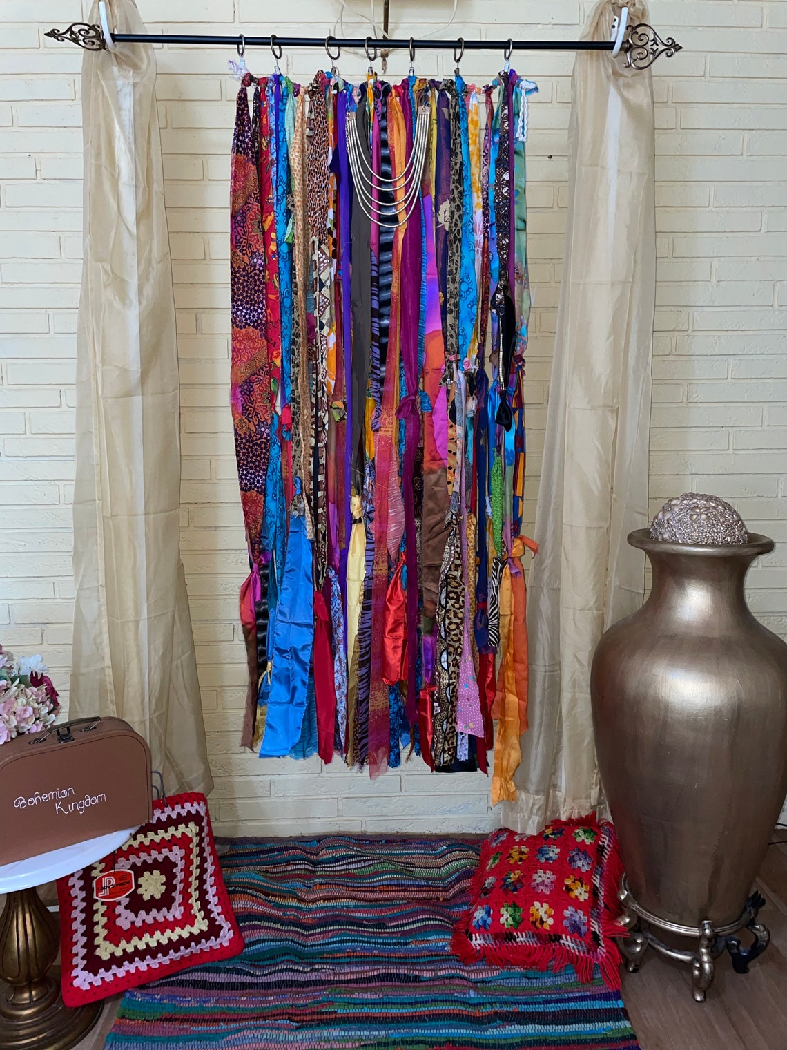 Handmade Gypsy Bohemian Rag Curtain Window Multicolor Curtain Etsy