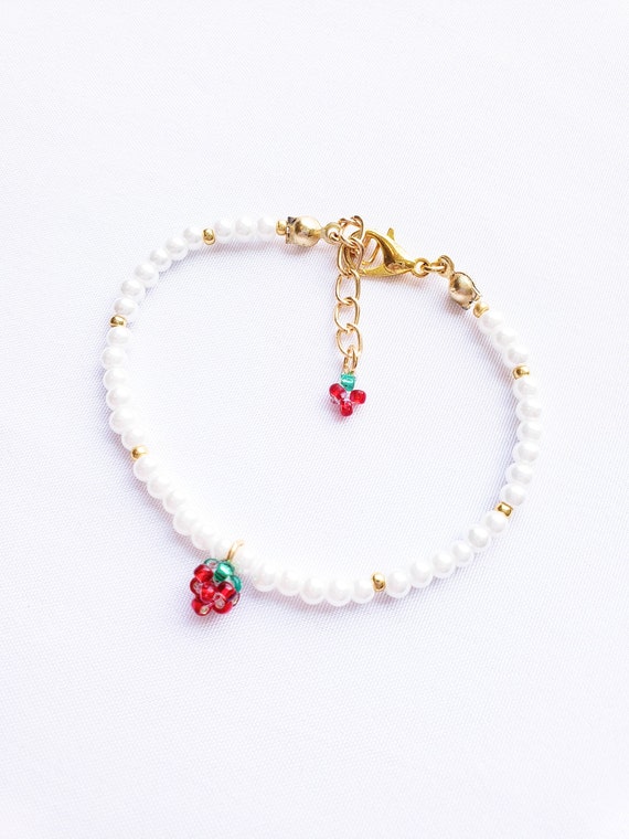 Strawberry Charm Bracelet Strawberry Beaded Bracelet Fruit
