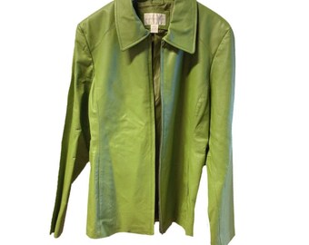 back vent 3 front buttons LAMBSKIN GOLD LEATHER JaCKET by Worthington envelope pockets notched collar Small to Medium Gold Poly Lining