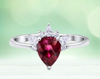 Details about   Bright Vibrant Red Pear Shape Ruby & White Sapphire Gemstone Bypass Style Ring