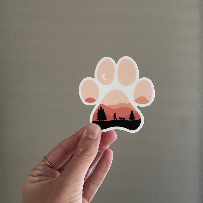 Adventure Dog Paw Print Vinyl Sticker Pink Aesthetic Mountain - Etsy