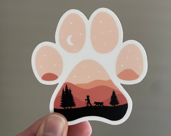 Adventure Dog Paw Print Vinyl Sticker, Pink Aesthetic Mountain Sticker ...