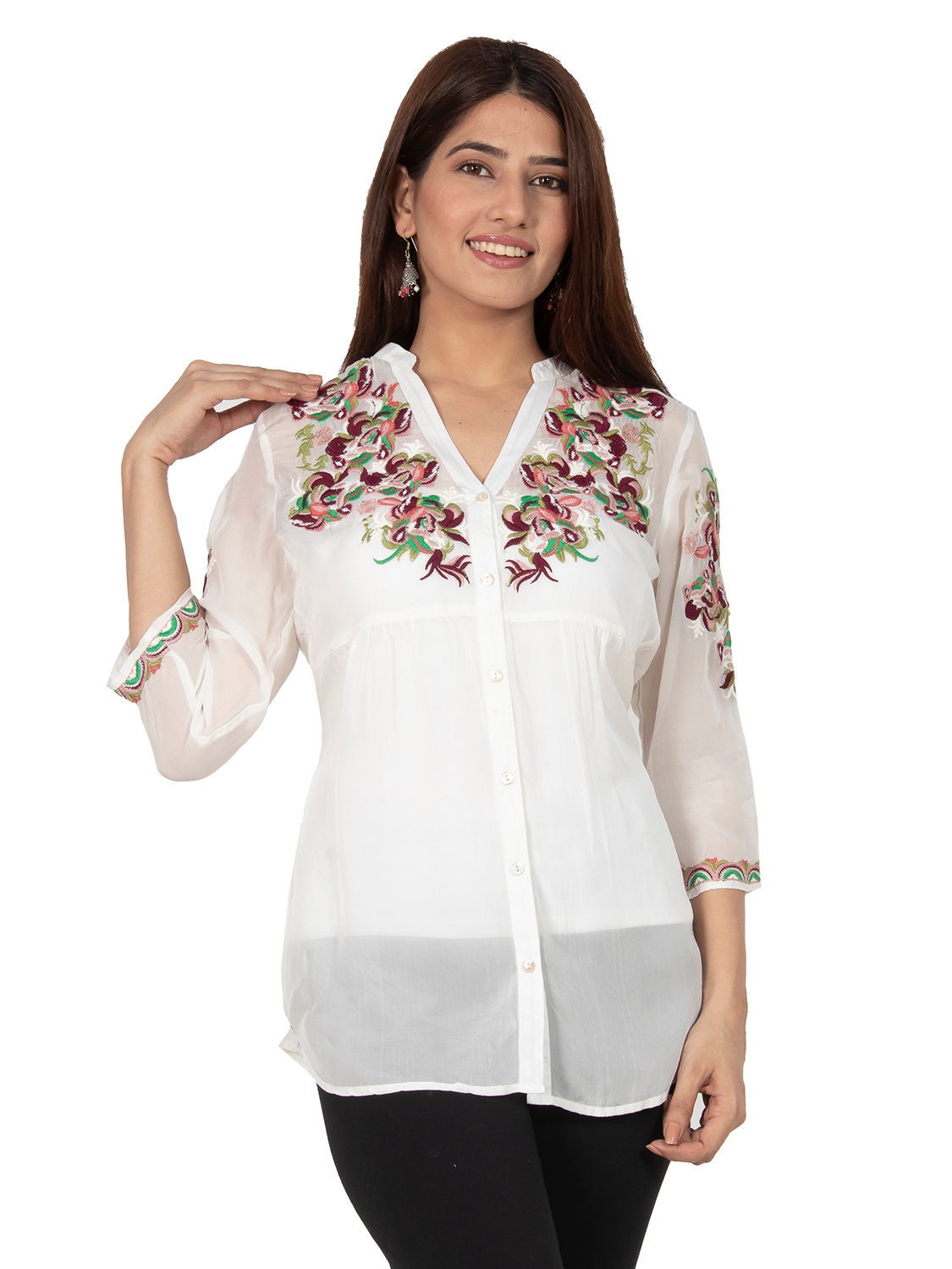 Womens Embroidered Button Down Top Etsy