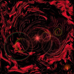 Può includere: Arte digitale astratta con un motivo rosso e nero vorticoso. Il centro dell'immagine presenta una stella bianca brillante con un effetto di flare. Lo sfondo è rosso scuro con vortici neri.
