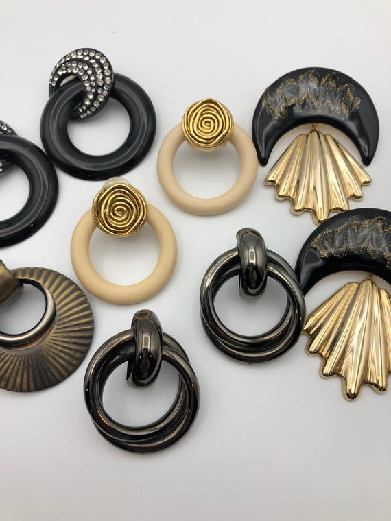 1980s Large Stud Earrings Set | Gold Tone, Enamel… - image 3