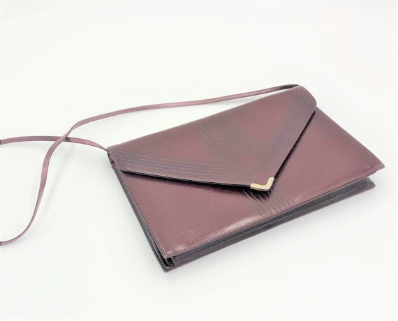 Vintage Maroon Leather Envelope Clutch, Circa 197… - image 1