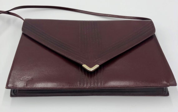 Vintage Maroon Leather Envelope Clutch, Circa 197… - image 2