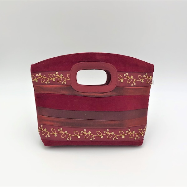 Embroidered red velvet, taffeta, and silk clutch / hand bag | Classic Ladies Purses, Unique Retro-Fashions, Gift Ideas for Her