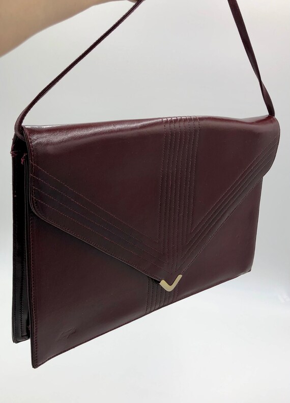 Vintage Maroon Leather Envelope Clutch, Circa 197… - image 8
