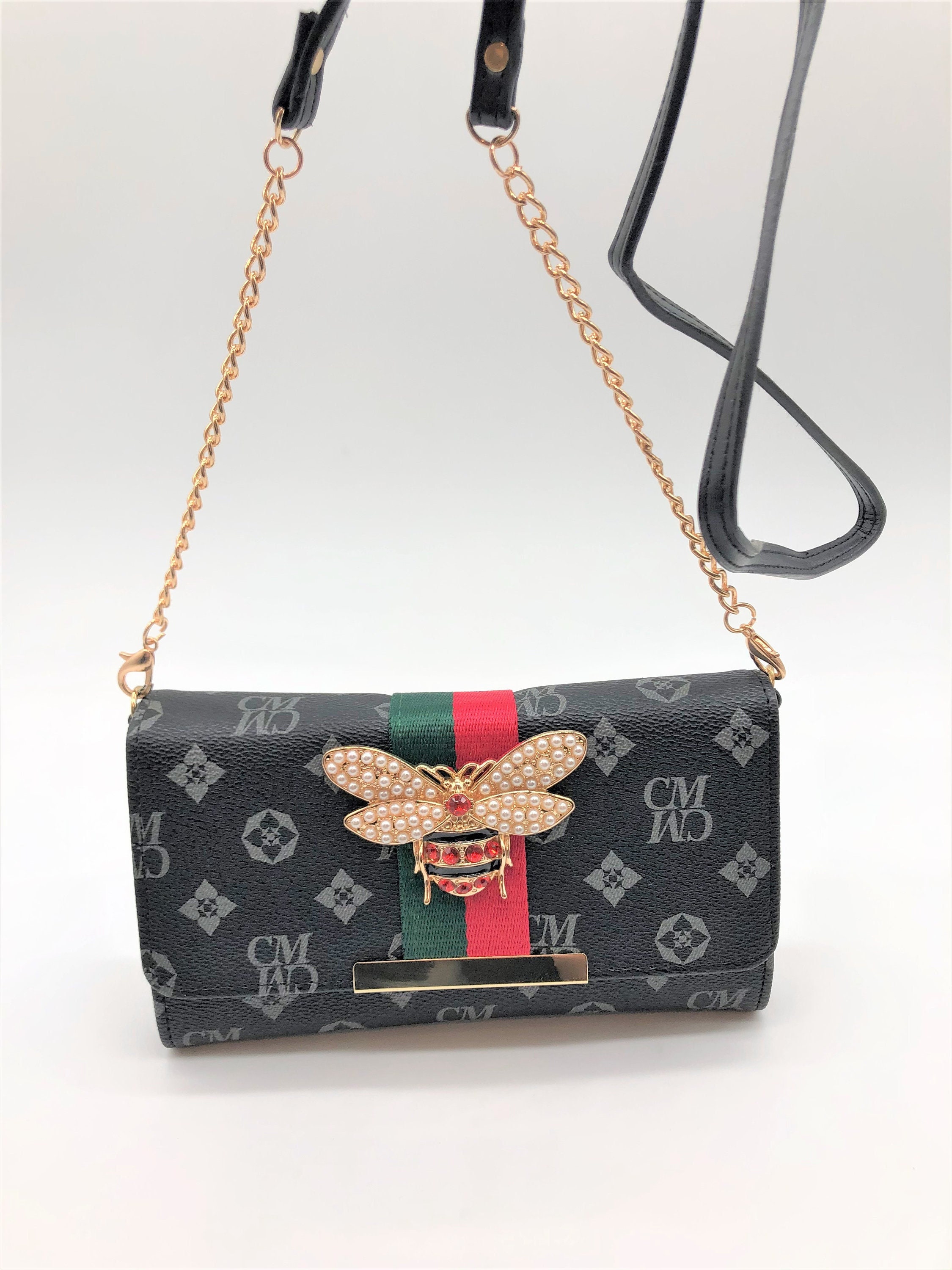 Gucci Bee-embroidered Leather Cross-body Bag in Black