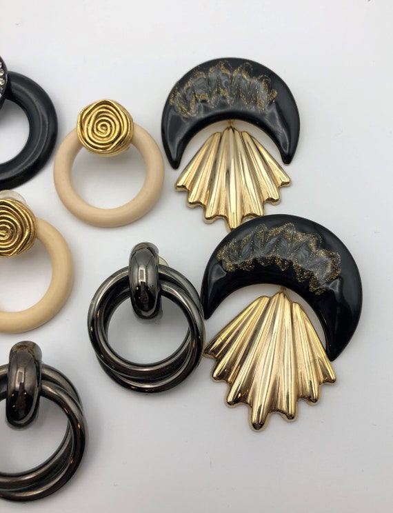 1980s Large Stud Earrings Set | Gold Tone, Enamel… - image 4