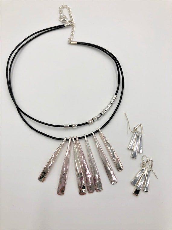 Silver and Leather Necklace | Silver Stems Neckla… - image 1