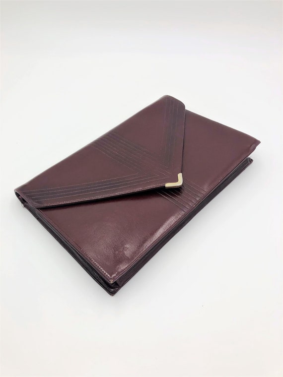Vintage Maroon Leather Envelope Clutch, Circa 197… - image 3