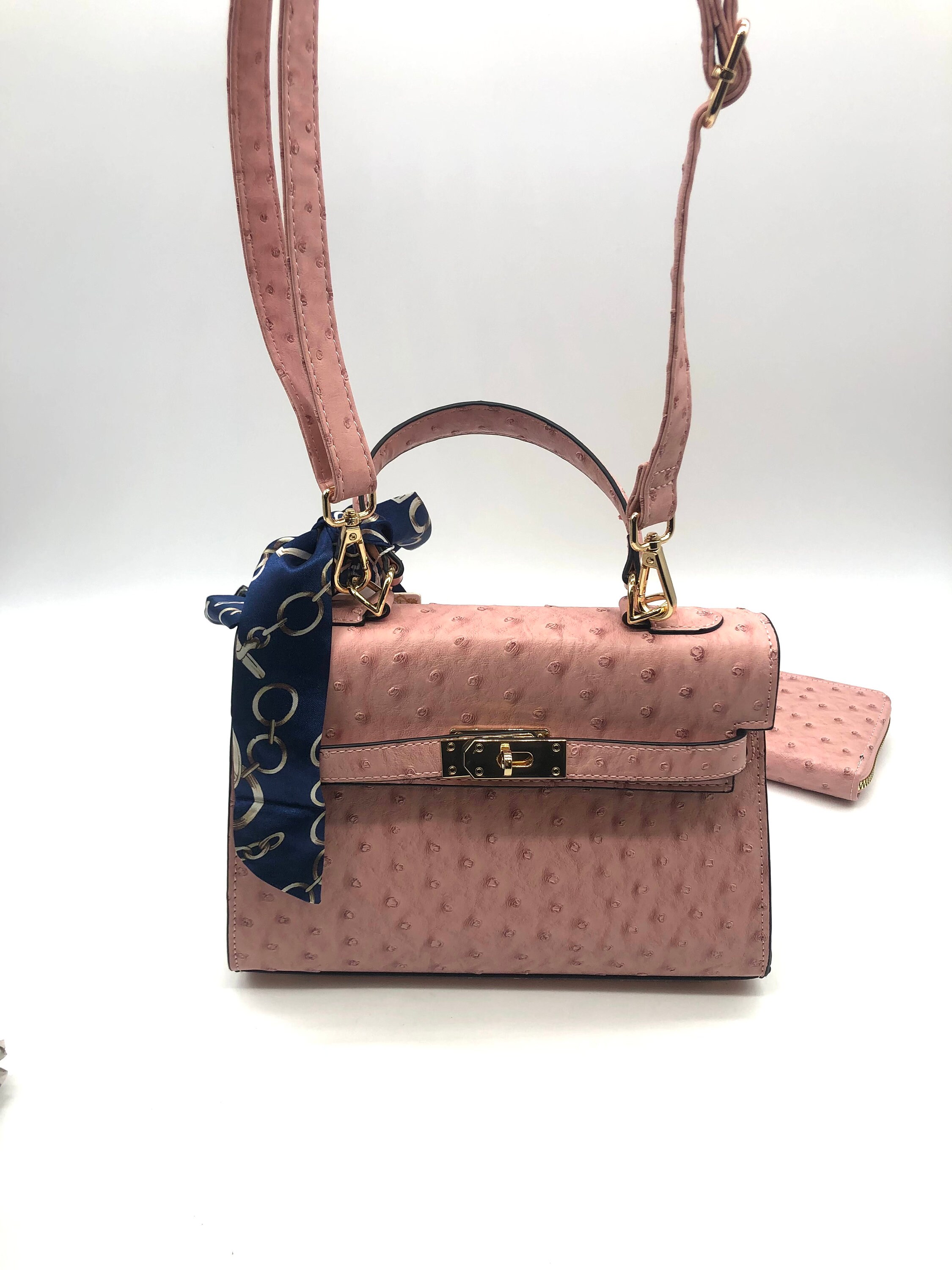 Pink Purse, Ostrich Embossed Padlock Satchel Set Pink Purses, New ...