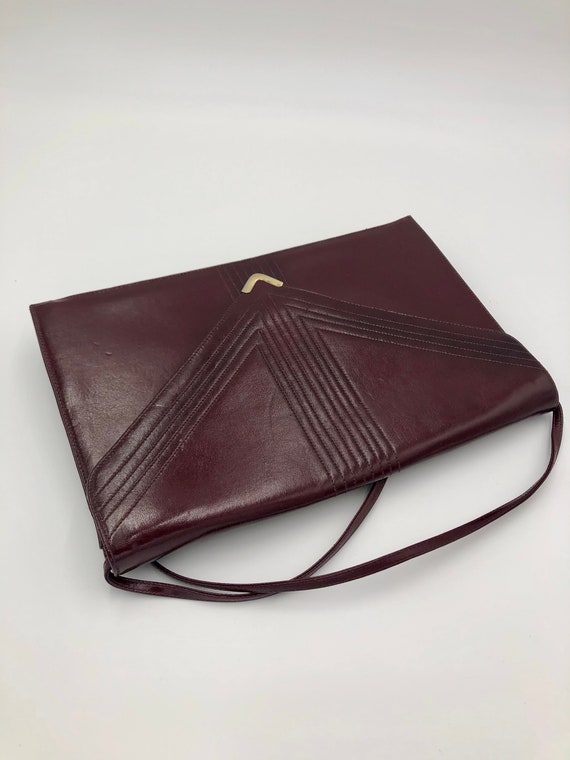 Vintage Maroon Leather Envelope Clutch, Circa 197… - image 5