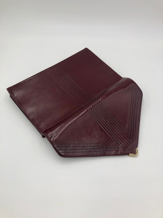 Vintage Maroon Leather Envelope Clutch, Circa 197… - image 6