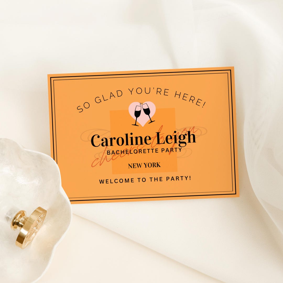 Last Rendez Veuve Bachelorette Party Place Card 3.5x5, Orange & Pink ...