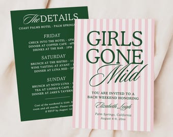 Girls Gone Mild Spa Bachelorette Itinerary: Pink & Green Weekend (Canva PDF Template)
