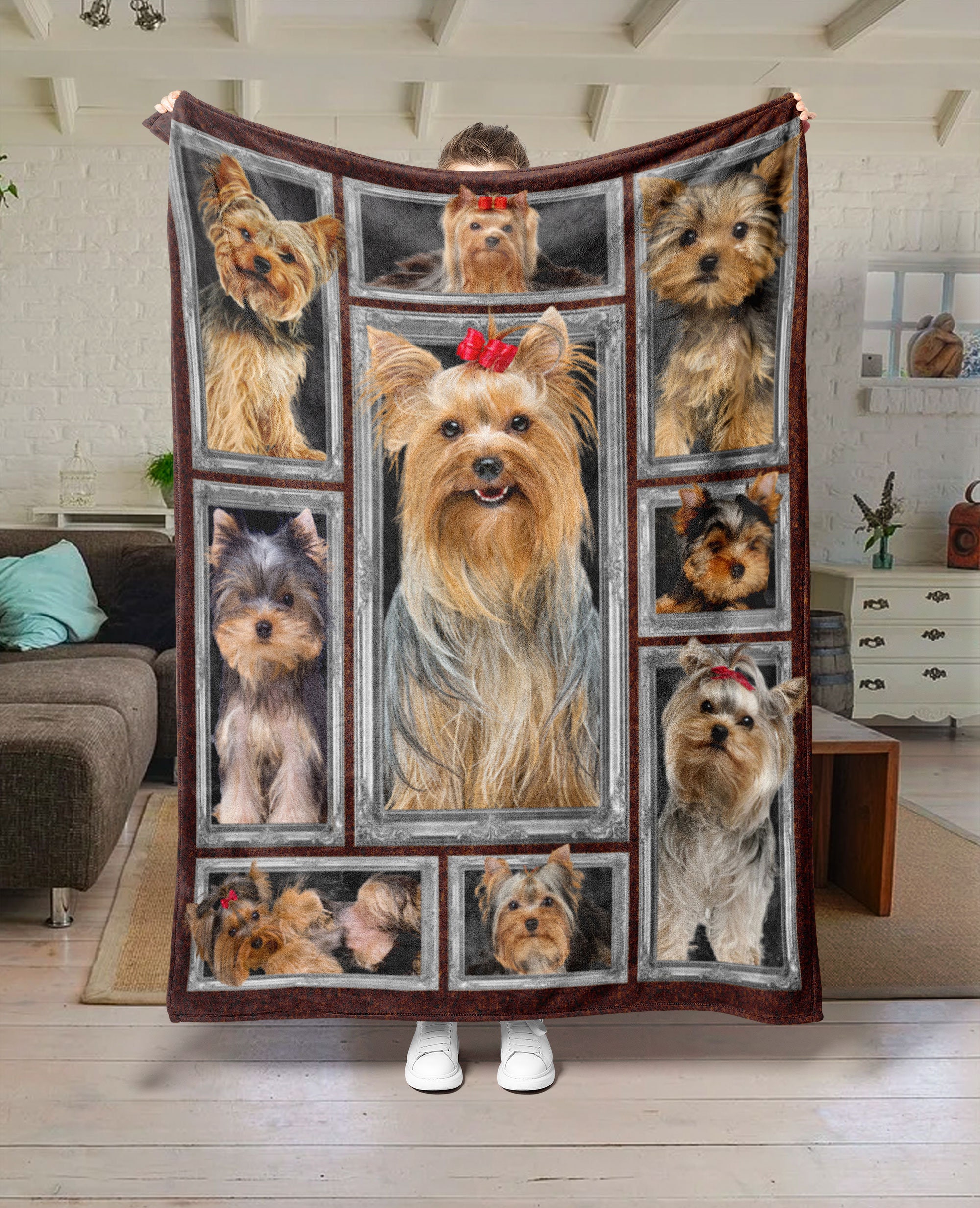 Cute Yorkie Dog Premium Blanket Yorkie Picture Frame Quilt Etsy