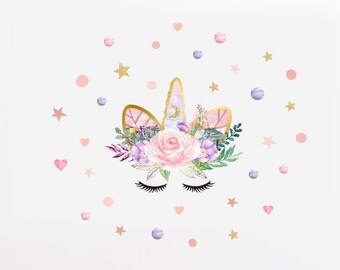Unicorn Cute Face Wall Decal | Removable, High Quality, Nursery Decal | Kawaii, Creative, Fun Wall Decor | Wall Stickers