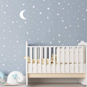 White Stars and Moon Wall Decals | Removable, High Quality, Nursery Decal | Simple, Modern Wall Stickers