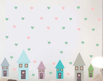 House and Heart Wall Decal| Removable, High Quality, Nursery Decal | Simple, Modern, Cute Wall Stickers