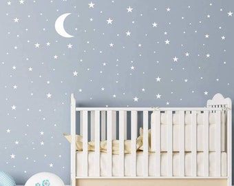 White Stars and Moon Wall Decals | Removable, High Quality, Nursery Decal | Simple, Modern Wall Stickers