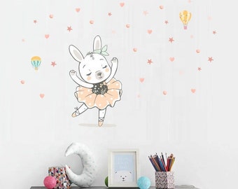 Bunny Ballerina Wall Decal | Removable, High Quality, Nursery Decal | Kawaii, Creative, Fun Wall Decor | Wall Stickers
