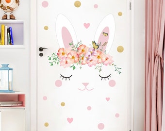 Bunny Cute Face Wall Decal | Removable, High Quality, Nursery Decal | Kawaii, Creative, Fun Wall Decor | Wall Stickers