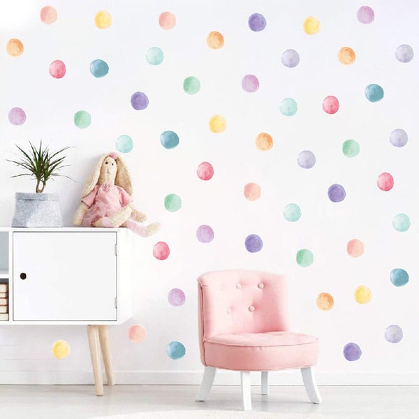 Watercolor Dots Wall Decals -Colorful | Removable, High Quality, Nursery Decal | Simple, Modern, Light Colors | Wall Stickers