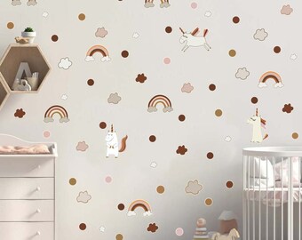 Rainbow and Unicorn Wall Decal - Taupe | Removable, High Quality, Nursery Decal | Fun, Modern, Earthy Tone Decal | Wall Stickers