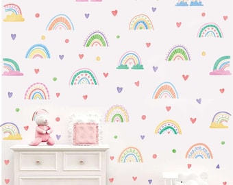 Ruffles Rainbow and Hearts Wall Decal | Removable, High Quality, Nursery Decal | Girly, Modern, Fun Decal | Wall Stickers