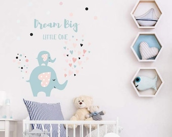 Dream Big Little One - Elephant Wall Decal | Removable, High Quality, Nursery Decal | Kawaii, Creative, Fun Wall Decor | Wall Stickers