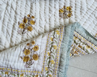 Anokhi Indian Jaipuri Block Print Quilt Printed Reversible Razai Cotton Handmade Floral Quilt,Jaipuri razai,Bedspread Comforter,Kantha Quilt