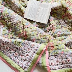 Indian Reversible Quilts/Jaipuri Rajai/Soft Quilt/Hand Block Print Quilt /Jaipuri Famous Quilt/Queen Quilt Bedspread Thanksgiving Gifts